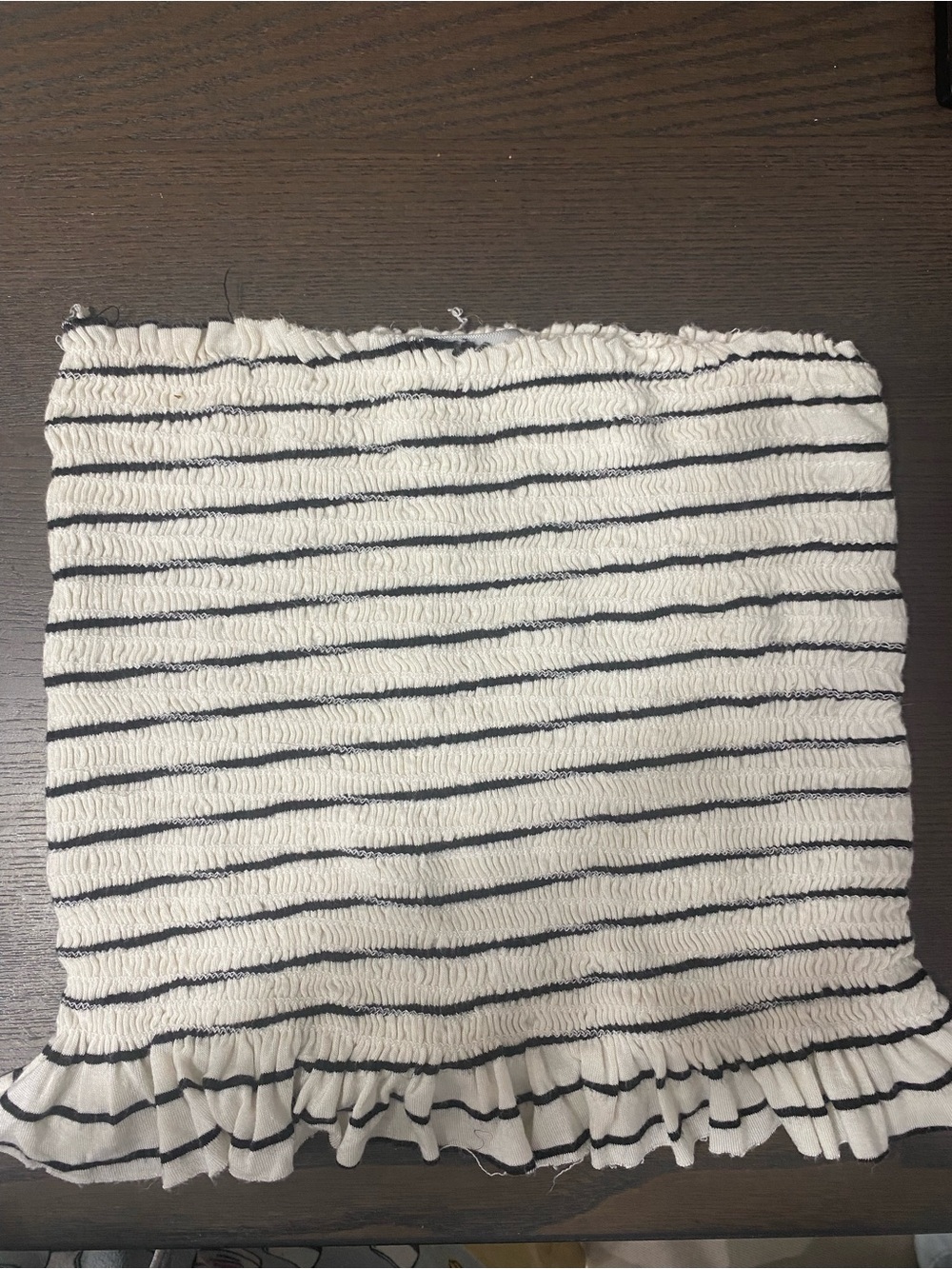 White and Black Striped Strapless Top
